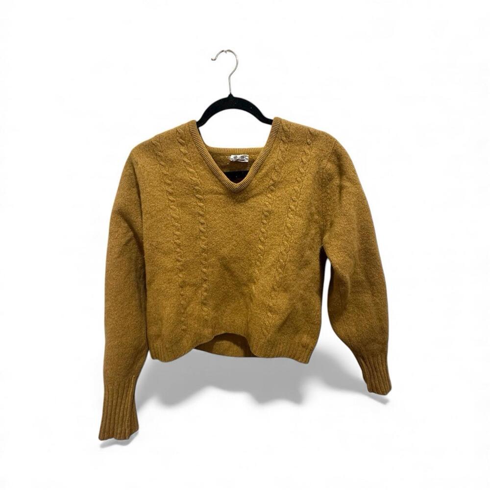 Braemar Made in Scotland 100% Pure Lambswool Sweater Size 46 Mustard Cable Knit